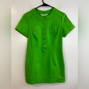 DVF Quincy Bold Green Retro Short Sleeve Mod Mini Sheath Dress HEMMED Size 10